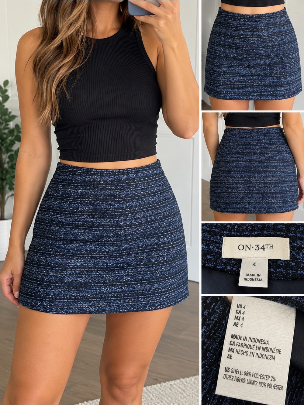 ON:34TH Navy Tweed Mini Skirt